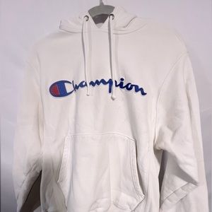 All-White, Reverse-Weave Champion Hoodie.